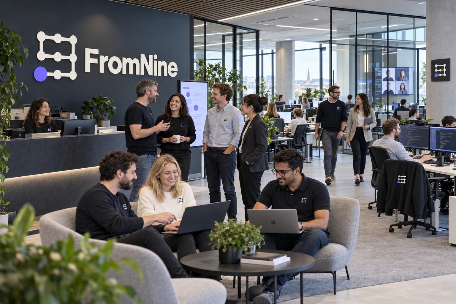 Colleagues at work in a FromNine office